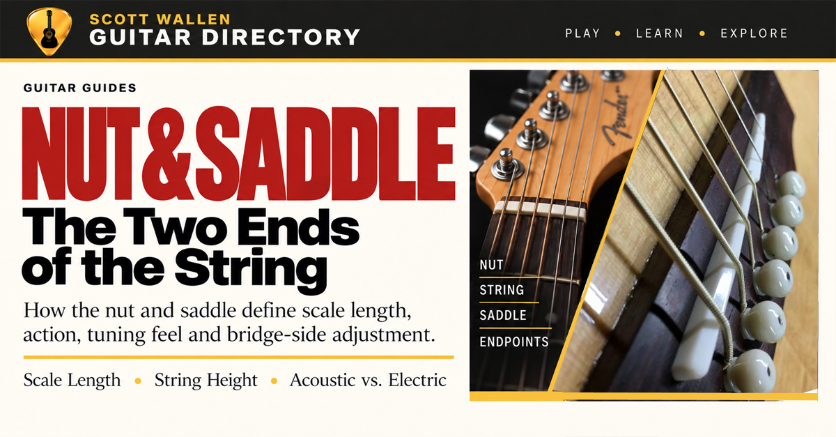 Guitar nut and saddle shown as the two endpoints of the vibrating string